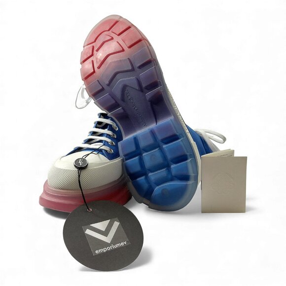Alexander McQueen Mens Tread Slick Lace-Up Blue, Red & White Boots US 11 (0579) main image 13